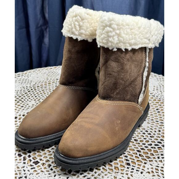 Women's Leather/Suede Ankle Boot Oakley Style Sz 8 Brown Faux Fur Lined sku 3169 - Picture 2 of 9